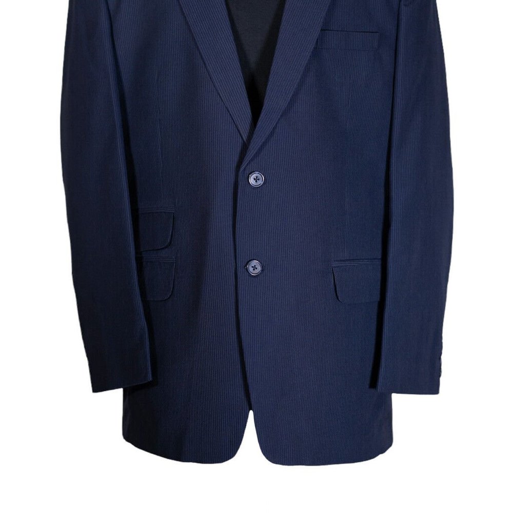 Mens Blazer Blue Striped Cotton Dress Formal Suit Jacket Wedding Sport Coat 44R - Picture 5 of 7